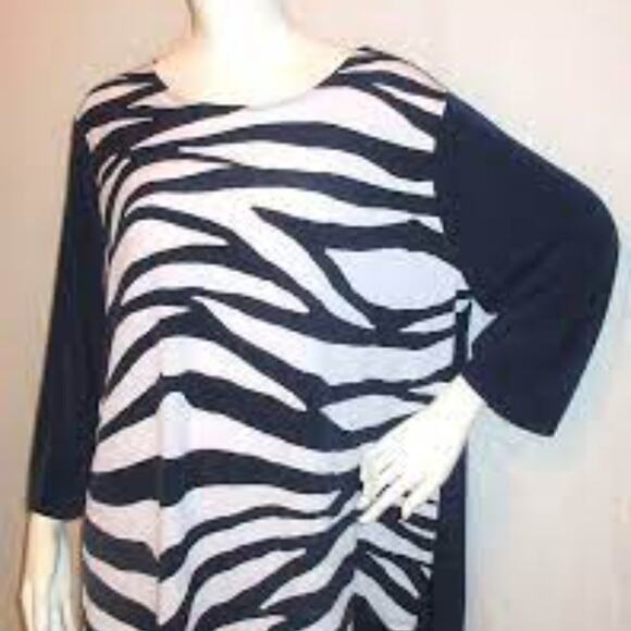 Easywear by Chicos Navy & White Zebra Stripe 3/4 Sleeve Tunic Top Sz 3 - Picture 2 of 11